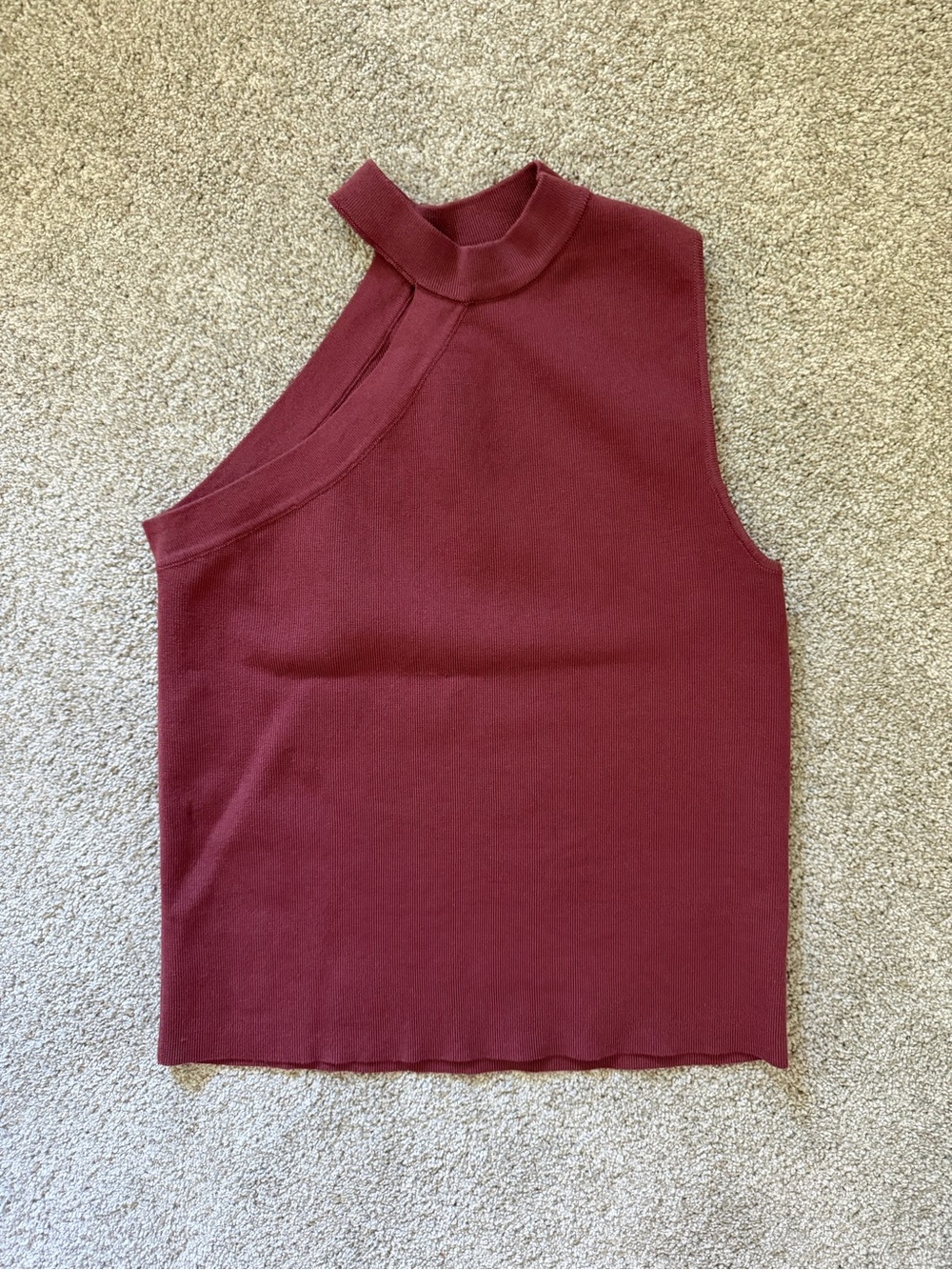 Zara One-Shoulder Mock Neck Tank - Burgundy